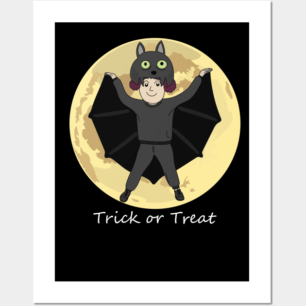 Lovely Kid in Halloween Bat Costume Wall Art by Buntoonkook